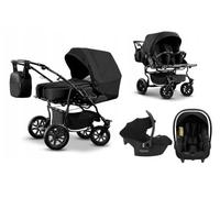 Cochecito doble gemelar 3en1. Carrito las 3 piezas y accesorios: 2 capazos + 2 sillas de paseo + 2 sillas de coche + accesorios. BBtwin DUET Black