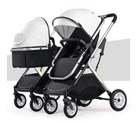 Cochecito doble para bebé, plegable de doble asiento en tándem, de paisaje alto (blanco), para gemelos uno al lado del otro