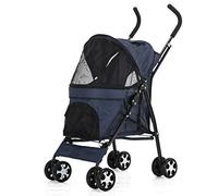Cochecito doble para perros Carro para mascotas al aire libre Portador para perros y gatos Cochecito para mascotas Tela Oxford azul Tubo de acero 4 ruedas de alta intensidad Cochecito de viaje plega