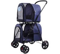 Cochecito doble para perros Cochecito de viaje para mascotas Cochecito desmontable para perros y gatos Cochecito de paseo con 4 ruedas Portaequipajes desmontable Carga máxima 18 kg Cochecito de viaj