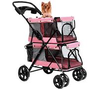 Cochecito doble para perros Cochecito de viaje para mascotas de doble capa, se puede plegar, cochecito de paseo con gran espacio, cochecito con 4 ruedas para perros y gatos, adecuado para viajes de