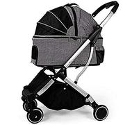 Cochecito duradero para perros resistente a los golpes, orientable, grande, giratorio, cochecito para gatos, cochecito para perros para viajar (negro) (gris)