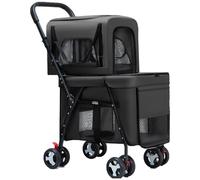 Cochecito For Mascotas De Doble Capa, Plegable con Un Solo Clic, Carro para Perros For Perros Y Gatos con Portabebé Desmontable Y Cesta De Almacenamiento.(Black)