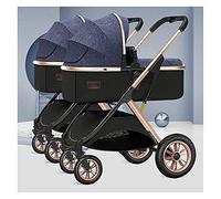 Cochecito for niños pequeños for gemelos Cochecito de lado a lado, 2 cochecitos individuales desmontables Cochecito doble con moisés reversible, toldo ajustable, for niños de 0 a 3 años (Color : Blau