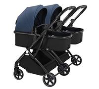 Cochecito for niños pequeños for gemelos uno al lado del otro, 2 cochecitos individuales desmontables Cochecito doble con moisés reversible, dosel ajustable, for niños de 0 a 3 años ( Color : Blauw )