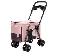 Cochecito For Perros Pequeños Y Gatos, Plegable, Carro para Perros con 4 Ruedas, Rueda Universal De 360°, Bolsa De Almacenamiento Y Portavasos.(Pink)