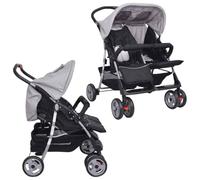 Cochecito gemelar de acero, gris y negro, con capota plegable, 80 x 96 x 104 cm, para 1 - 2 niños de hasta 15 kg, cochecito ligero y manejable para paseos y uso diario