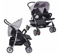 Cochecito Gemelar de Acero Gris y Negro Plegable | Respaldo regulable 3 posiciones,capota plegable,canasta,ruedas bles,hasta 15 kg por niño
