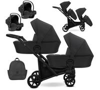 Cochecito gemelar Kunert Brav Duo BBtwin 3en1 polipiel carro doble trio eco-cuero tres piezas para gemelos (black)