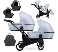 Cochecito gemelar Kunert Brav Duo BBtwin 3en1 polipiel carro doble trio eco-cuero tres piezas para gemelos (light blue)