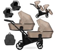 Cochecito gemelar Kunert Brav Duo BBtwin 3en1 polipiel carro doble trio eco-cuero tres piezas para gemelos (brown)