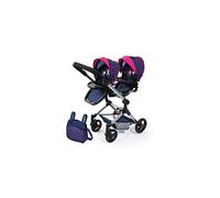 Cochecito gemelar para muñecas BAYER - Capotas regulables - Manillar regulable - Tamaño máximo 46cm - Azul