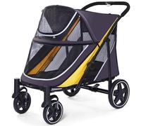 Cochecito grande para perros, 4 ruedas, para perros medianos o 2 perros, plegable con un solo clic, malla transpirable grande y techo corredizo, cochecito todo terreno para perros medianos mayores de