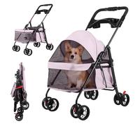 Cochecito ligero de 4 ruedas para mascotas, cochecito plegable con una mano para perros y gatos pequeños, cochecitos transpirables para cachorros con soporte para tazas, cochecitos portátiles para