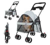 Cochecito ligero de 4 ruedas para mascotas, cochecito plegable con una mano para perros y gatos pequeños, cochecitos transpirables para cachorros con soporte para tazas, cochecitos portátiles para