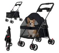 Cochecito ligero de 4 ruedas para mascotas, cochecito plegable con una mano para perros y gatos pequeños, cochecitos transpirables para cachorros con soporte para tazas, cochecitos portátiles para