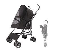 Cochecito ligero para mascotas para perros pequeños y gatos, diseño de paraguas, transpirable, con diseño sin instalación, ideal para cachorros, gatitos y transportadores de perros pequeños (negro)