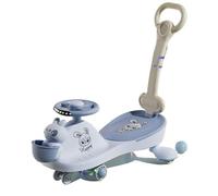 Cochecito oscilante, Wiggle Car Música Luz Coches oscilantes Rueda con Destello silencioso Movimiento Giratorio for Conducir A Partir de 1 año Tarjeta oscilante(BLU,with Push Handle)