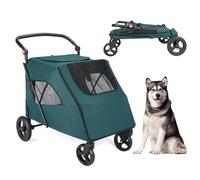 Cochecito para 2 perros pequeños, carrito plegable con 4 ruedas, cochecito para mascotas para perros medianos con mango ajustable, espacio de almacenamiento para mascotas puede entrar y salir
