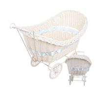 Cochecito Para Baby Shower - Carrito de cuatro ruedas de imitación de ratán rústico, cestas de almacenamiento y cajas para habitación de bebé, jardín, picnic, excursiones, sesión de fotos