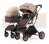 Cochecito para bebés gemelos, cochecito doble para bebés, cochecito para niños gemelos lado a lado, cochecito doble plegable tándem de asiento doble con paisaje alto plegable (Oro)