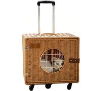 Cochecito para gatos con mango telescópico y ruedas - Transportadores de ratán retro para gatos grandes de hasta 25 libras - Ideal para viajes, paseos y viajes veterinarios