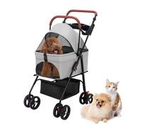 Cochecito para mascotas, cochecito plegable de 4 ruedas para mascotas pequeñas y medianas, carro de viaje para mascotas con soporte doble para tazas y cesta de almacenamiento, 1 juego