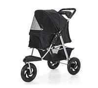 Cochecito para mascotas de 3 ruedas para perros y gatos, diseño plegable ligero con ruedas grandes y portavasos, soporta hasta 25 kg para paseos al aire libre