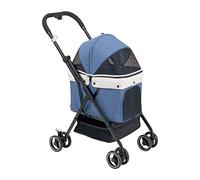 Cochecito para mascotas para perros, gatos, carrito de viaje con ruedas delanteras giratorias de 360° y suspensión, marco plegable fácil de plegar con un botón, mascotas de hasta 17,6 libras (gris)