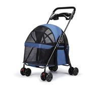 Cochecito para mascotas para perros pequeños a medianos, cochecito plegable de 4 ruedas para perros y gatos con portavasos, jaula de malla visible, freno doble, hebillas antiescape, carro de viaje