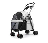 Cochecito para mascotas para perros y gatos, 4 ruedas plegable al aire libre con ruedas, ventanas de malla visible, portavasos, cesta de almacenamiento grande, cochecitos ligeros para gatos para
