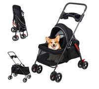Cochecito para mascotas para perros y gatos, cochecito de viaje plegable, cochecito para gatos con ruedas, soporte para tazas, toldo ajustable, cesta de almacenamiento grande y malla visible, para