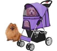 Cochecito para mascotas para perros y gatos - Cochecito plegable ligero con 4 ruedas bloqueables, cinturón de seguridad, toldo ajustable, cesta de almacenamiento de malla y portavasos