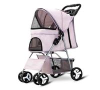 Cochecito para mascotas para perros y gatos - Cochecito plegable ligero con 4 ruedas bloqueables, cinturón de seguridad, toldo ajustable, cesta de almacenamiento de malla y portavasos