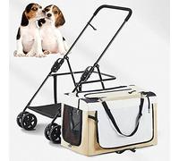 YADLCR Cochecito para Mascotas para Perros y Gatos pequeños, medianos Grandes y Gatos Carrito de 4 Ruedas Carrito para Correr Carrito para Perros Plegable con Jaula Desmontable (Color : Khaki)