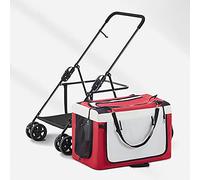 Cochecito para Mascotas para Perros y Gatos pequeños, medianos Grandes y Gatos Carrito de 4 Ruedas Carrito para Correr Carrito para Perros Plegable con Jaula Desmontable (Color : Red)