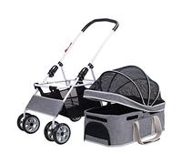 Cochecito para mascotas premium para perro gato 2 en 1, cochecito plegable para perros pequeños, medianos, desmontables, cesta para cochecito de gato, ventilación con cremallera (negro) (gris claro)