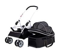 Cochecito para mascotas premium para perro gato 2 en 1, cochecito plegable para perros pequeños, medianos, desmontables, cesta para cochecito de gato, ventilación con cremallera (negro) (negro)