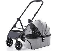 Cochecito para perro, plegable, cochecito portátil de viaje para mascotas con 4 ruedas, cinturón de seguridad, ventanas de malla y portavasos, carro de viaje para perros y gatos