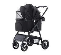 Cochecito para perros Carrito de paseo plegable para mascotas para perros, gatos, sistema de viaje 3 en 1 con 4 ruedas, transportador de cachorros desmontable para animales pequeños y medianos para