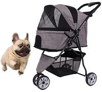 Cochecito para perros Cochecito de viaje para mascotas Cochecito para cachorros a prueba de golpes con 3 ruedas Carro plegable con cinturón de seguridad (azul) (Gris)