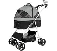 Cochecito para perros Cochecito para perros medianos y pequeños, 44.1 lbs, plegable, cochecito para gatos, transpirable, bolsa de red de gran capacidad, cochecito para mascotas con ventilador para c