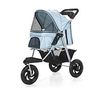 Cochecito para perros de 3 ruedas, plegable con un solo clic, ligero para gatos/perros, ruedas grandes, soporte para tazas de agua, carga 25 kg