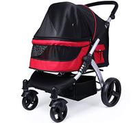 Cochecito para perros Mascota Perro Gato Cochecito para animales Perro para viajar 2 ruedas giratorias delanteras y freno trasero Carga máxima 25 kg (Negro) (Rojo)