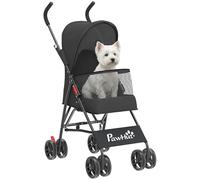 Cochecito para perros PawHut, cochecito plegable para gatos y perros de razas miniatura, cochecito para mascotas con capota, ruedas EVA giratorias de 360°, freno, ventanas de malla, negro.