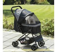 PawHut Carrito para perro mascotas plegable 4 ruedas EVA manillar ajustable cesta 76,5 x 52 x 95 cm