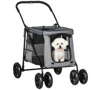 Cochecito para perros PawHut, plegable, con cojín incluido, ruedas con freno, tela Oxford 600D, acero, para animales.