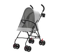 Cochecito para perros pequeños y gatos, cochecito de viaje plegable para gatos y perros, 4 ruedas, malla transpirable, portavasos, gran capacidad, fácil de transportar (gris)