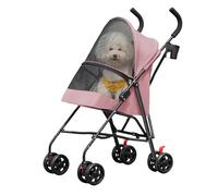 Cochecito para perros y gatos 2 en 1 plegable carro para gatos cachorros, correa de seguridad, hasta 10 kg, ligera, práctica, extraíble, con portavasos, 97 x 45 x 55 cm, color rosa