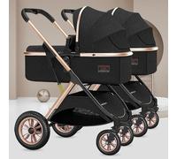 Cochecito Paraguas Gemelar,Cochecito Infantil Doble,Cochecito Gemelos Side By Side,Silla De Paseo Doble Desmontable Con 2 Asientos Individuales,Cochecito Reversible Paisaje Alto ( Color : Nero )